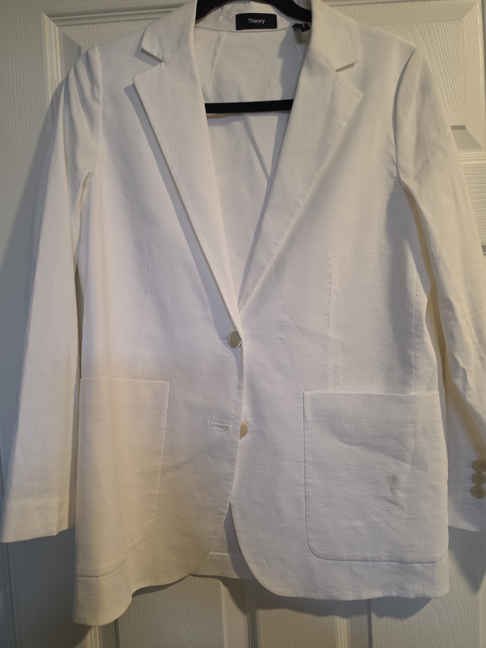 Theory White Single-Button Patch-Pocket Blazer